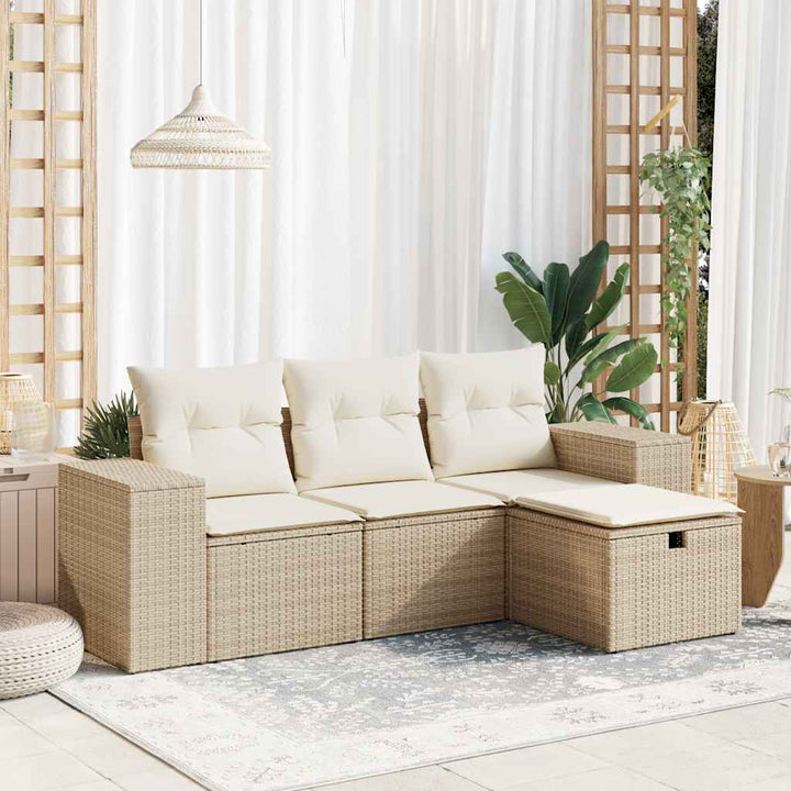 Soffgrupp För Trädgård Med Dynor 4 Delar Beige Konstrotting