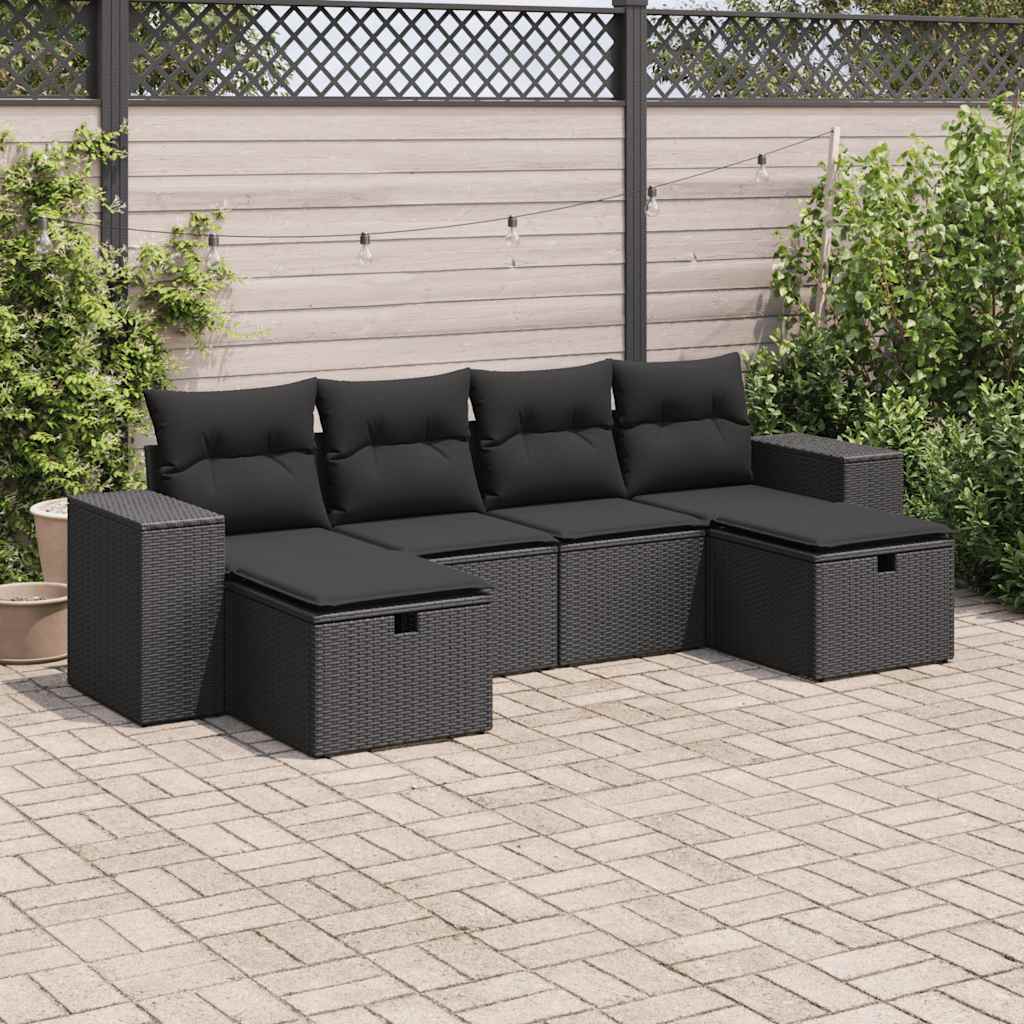 Loungegrupp Med Dynor 6 Delar Svart Konstrotting