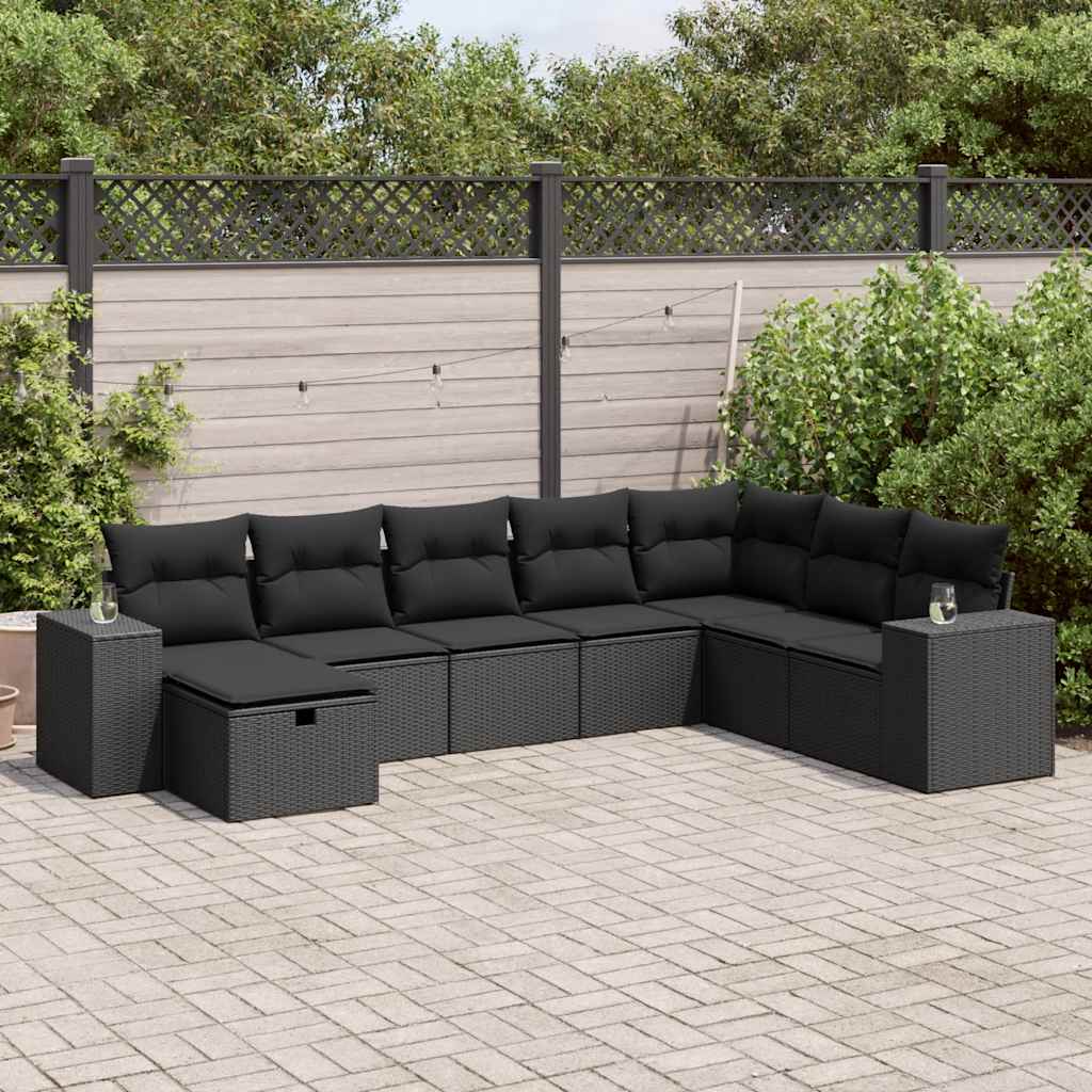 Matgrupp För Trädgården Med Dynor 8 Delar Beige Konstrotting
