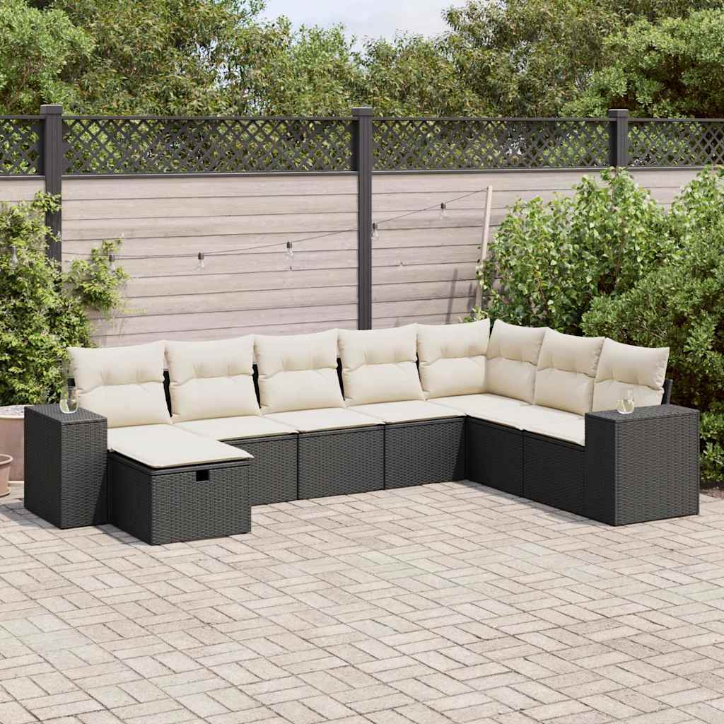 Matgrupp För Trädgården Med Dynor 8 Delar Beige Konstrotting