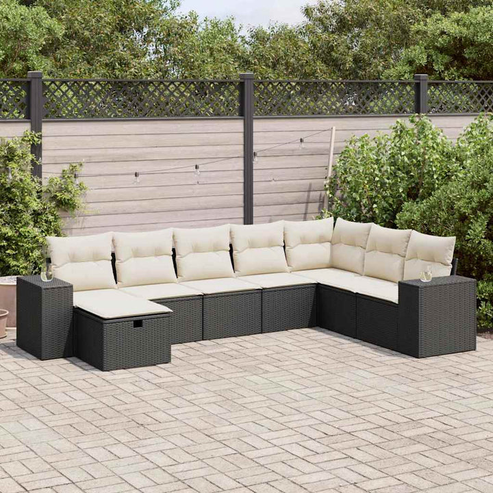 Matgrupp För Trädgården Med Dynor 8 Delar Beige Konstrotting
