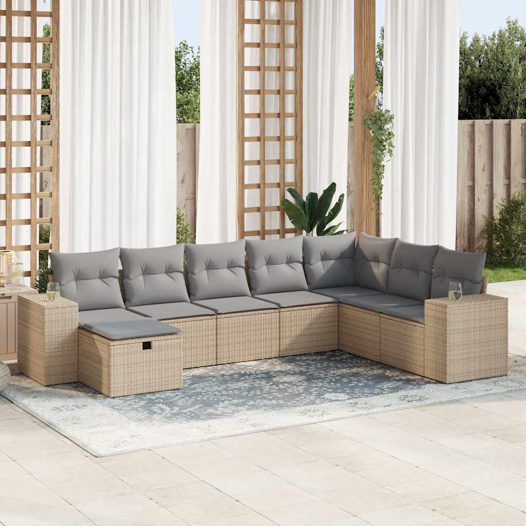 Matgrupp För Trädgården Med Dynor 8 Delar Beige Konstrotting