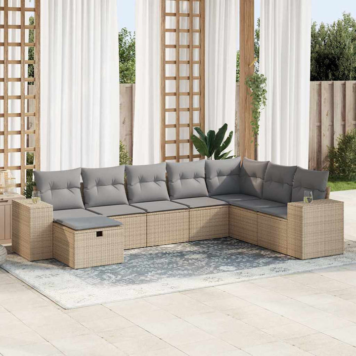Matgrupp För Trädgården Med Dynor 8 Delar Beige Konstrotting