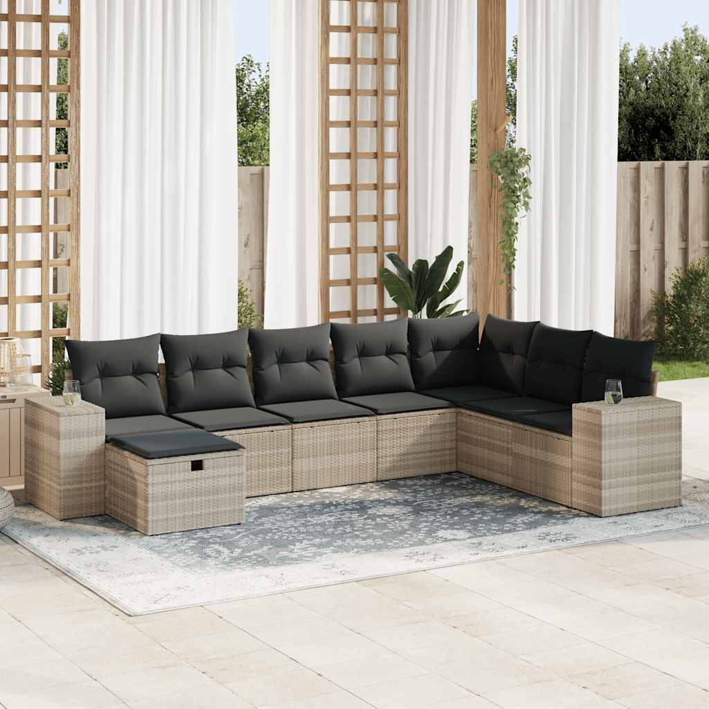 Matgrupp För Trädgården Med Dynor 8 Delar Beige Konstrotting