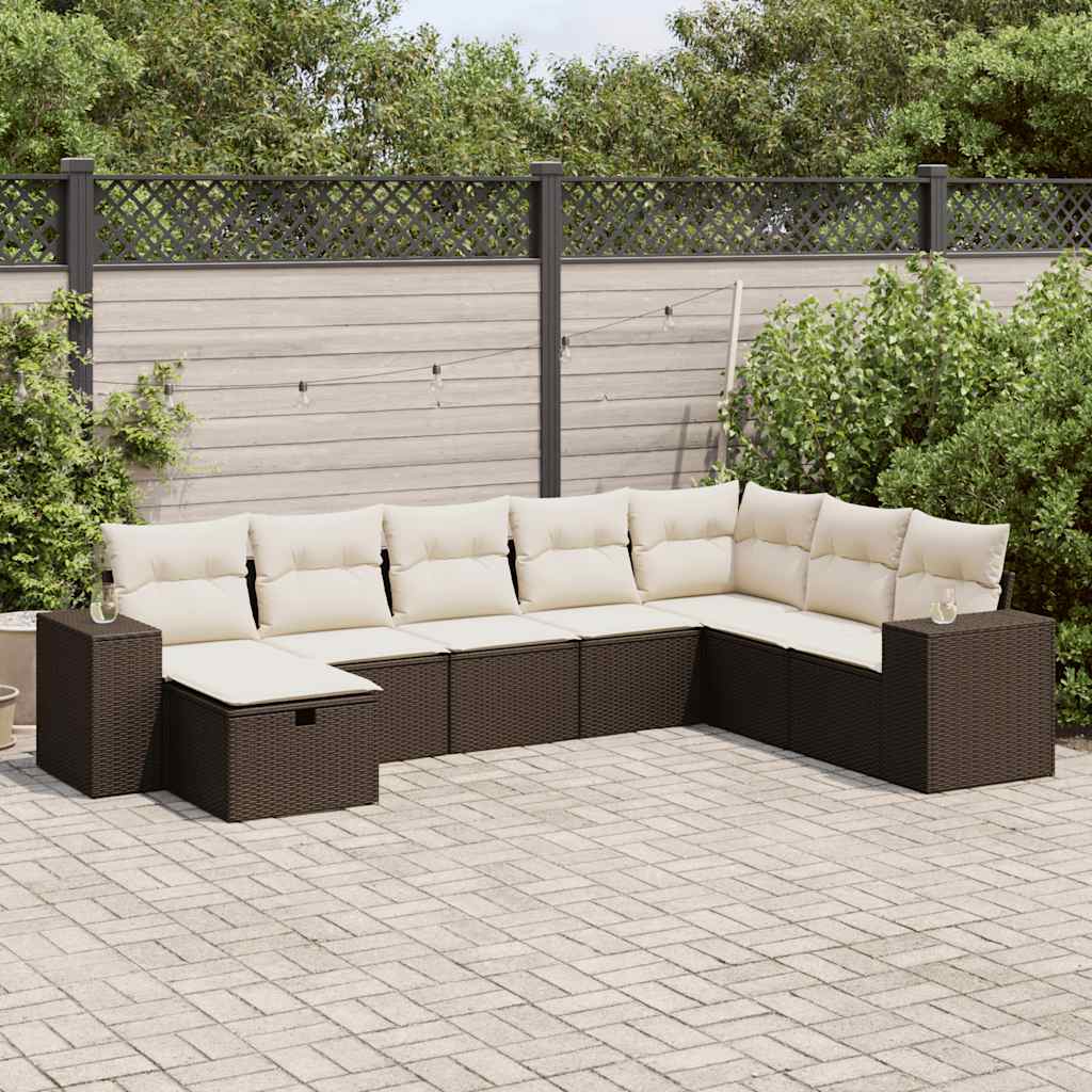 Matgrupp För Trädgården Med Dynor 8 Delar Beige Konstrotting