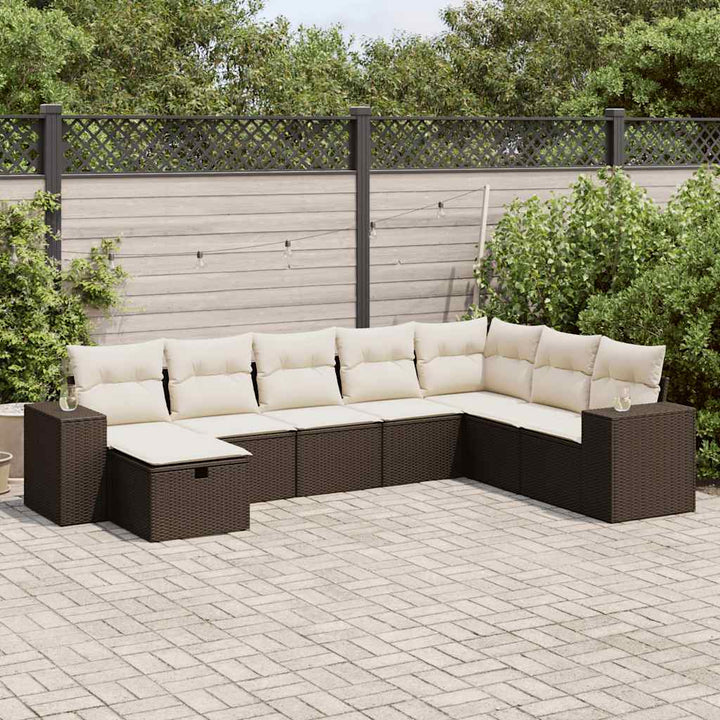 Matgrupp För Trädgården Med Dynor 8 Delar Beige Konstrotting