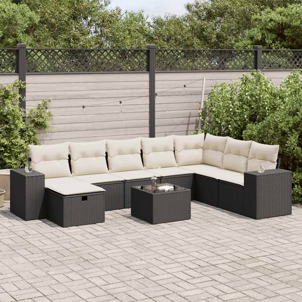 Matgrupp För Trädgården Med Dynor 8 Delar Beige Konstrotting