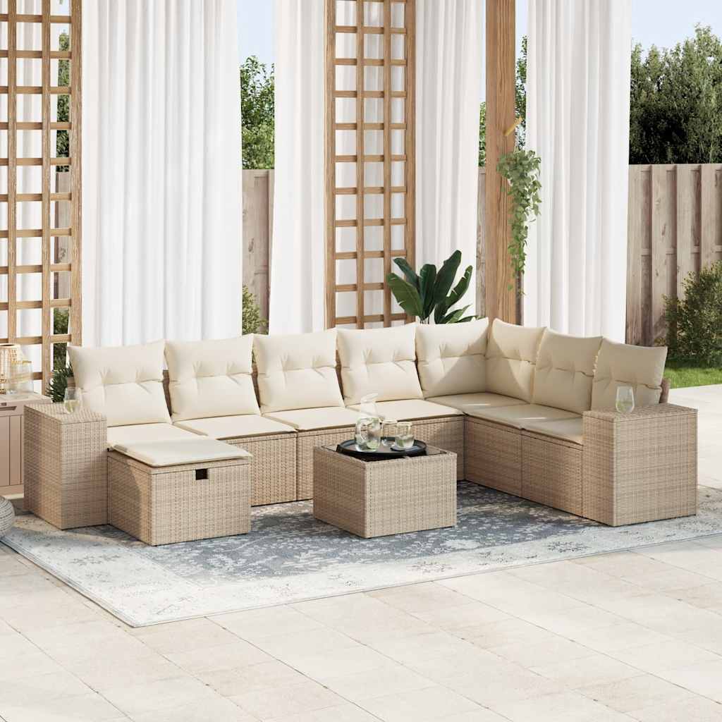 Matgrupp För Trädgården Med Dynor 8 Delar Beige Konstrotting