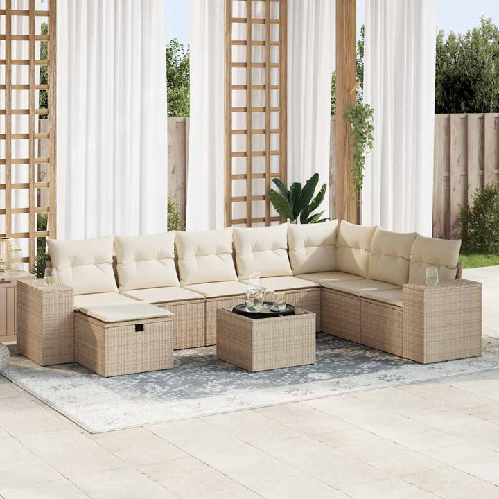 Matgrupp För Trädgården Med Dynor 8 Delar Beige Konstrotting