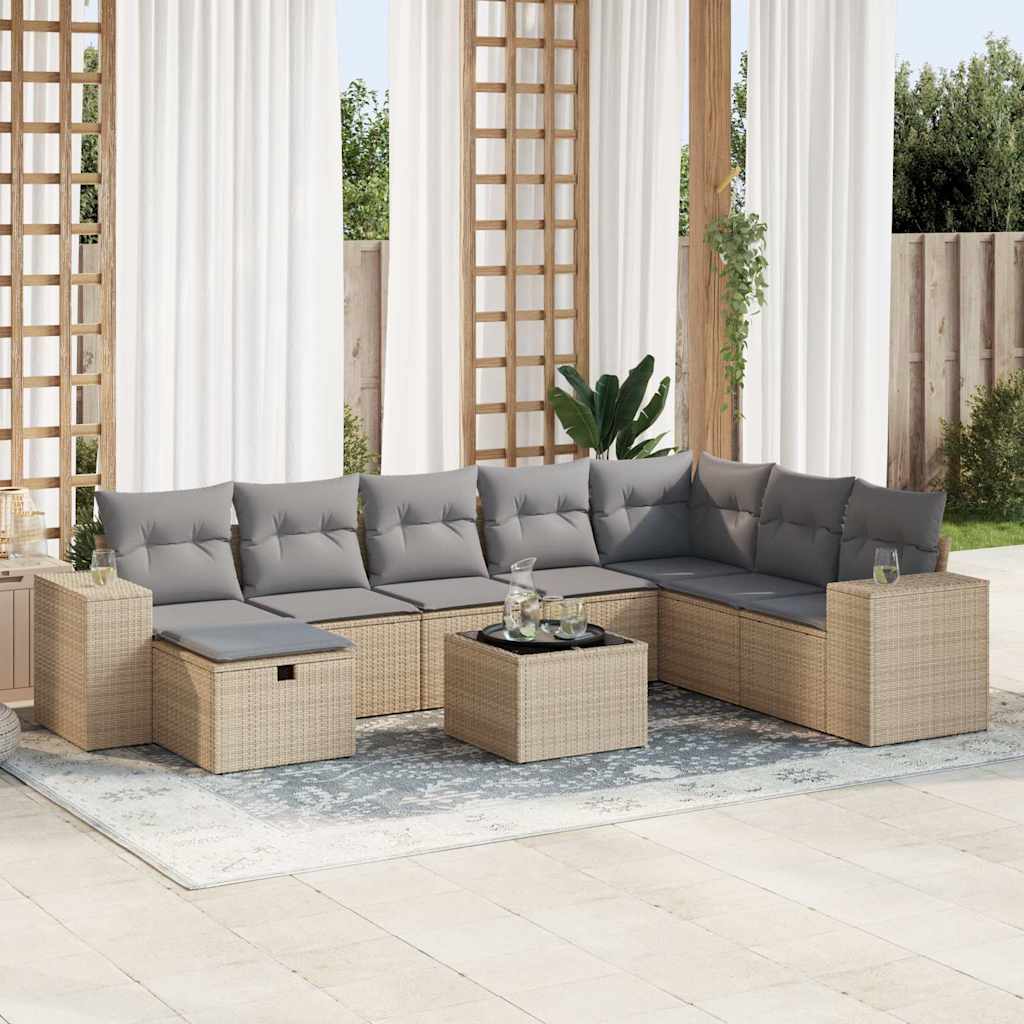 Matgrupp För Trädgården Med Dynor 8 Delar Beige Konstrotting