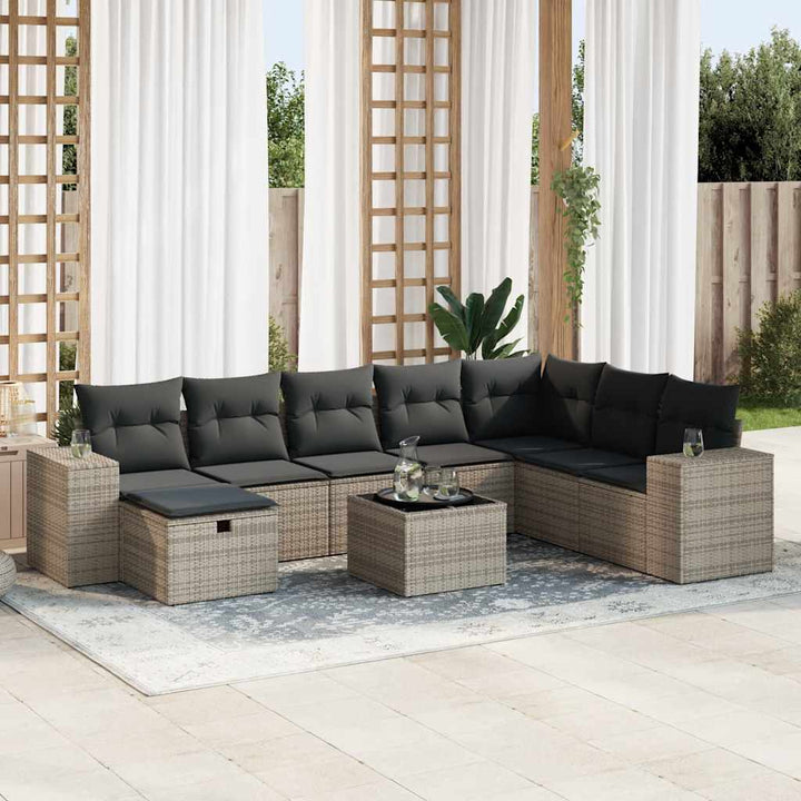 Matgrupp För Trädgården Med Dynor 8 Delar Beige Konstrotting