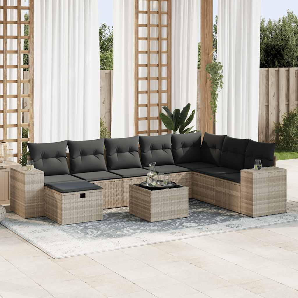 Matgrupp För Trädgården Med Dynor 8 Delar Beige Konstrotting