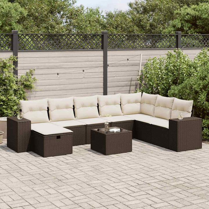 Matgrupp För Trädgården Med Dynor 8 Delar Beige Konstrotting