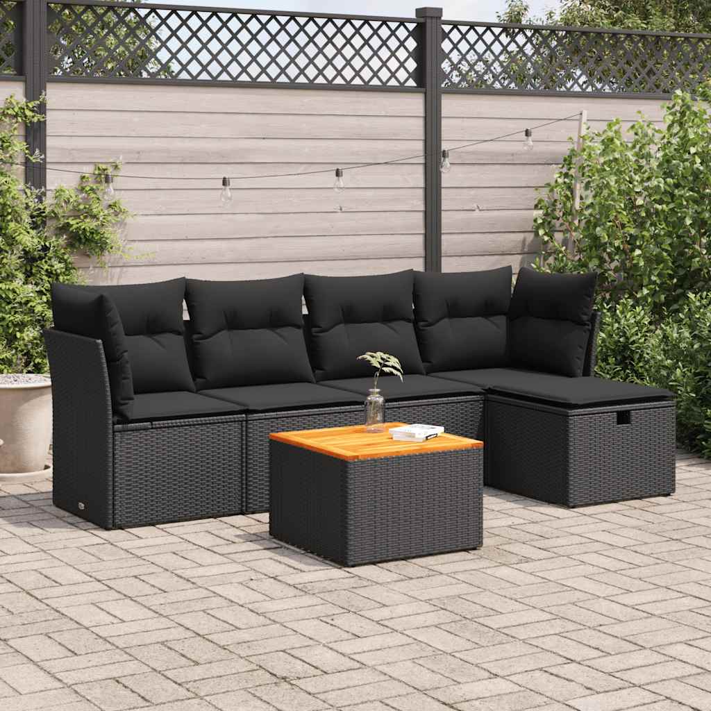 Loungegrupp Med Dynor 6 Delar Svart Konstrotting