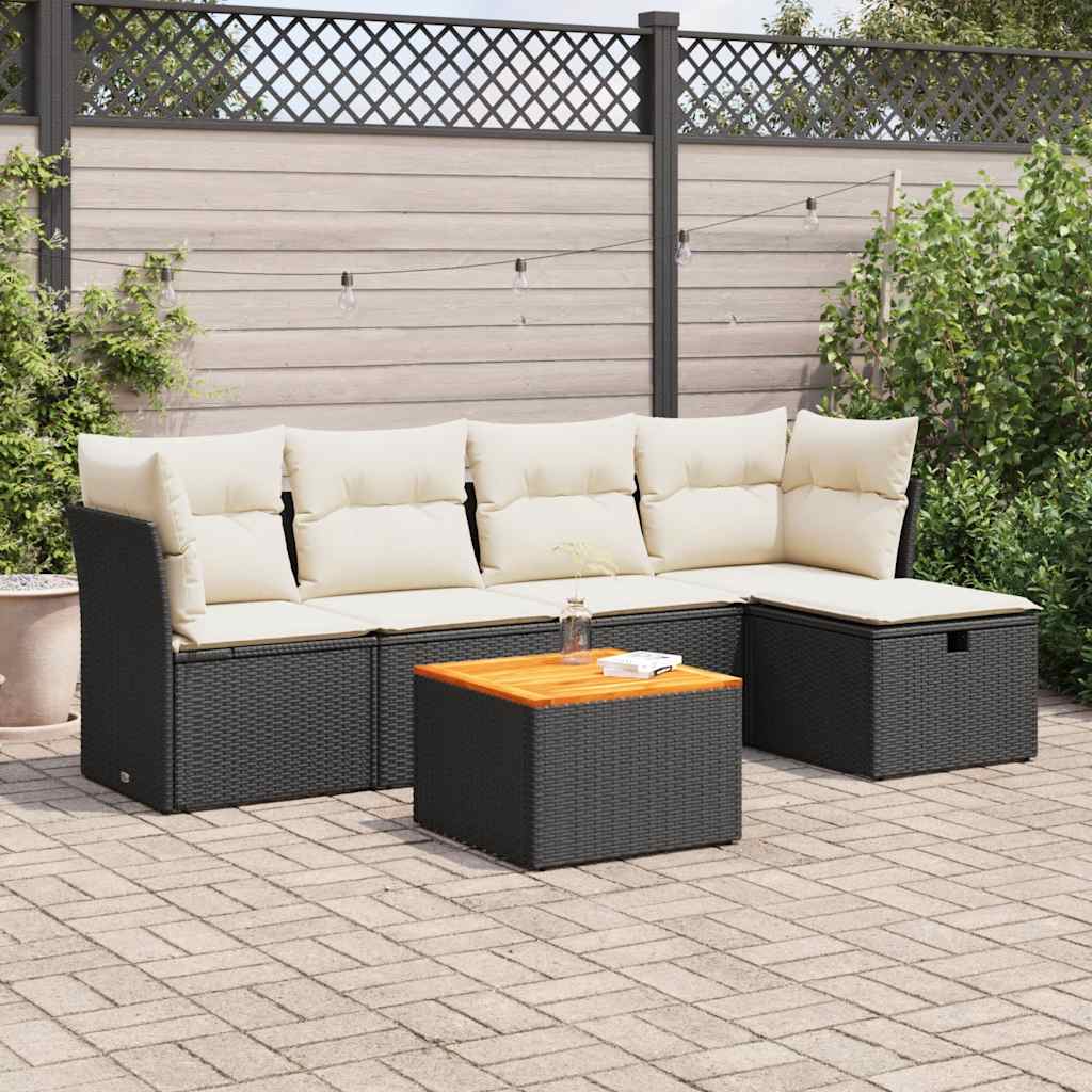 Loungegrupp Med Dynor 6 Delar Svart Konstrotting