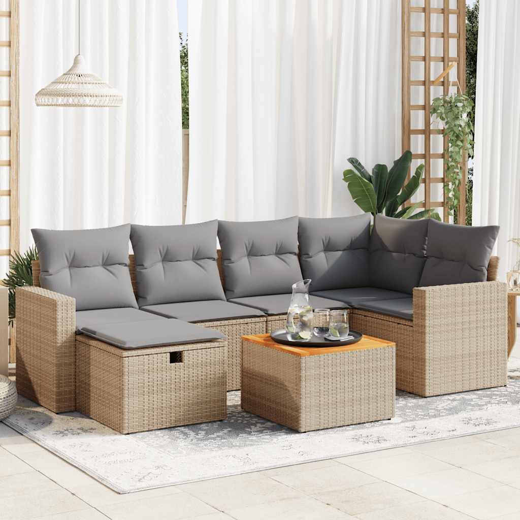 Soffgrupp För Trädgård Med Dynor 7 Delar Mixbeige Konstrotting