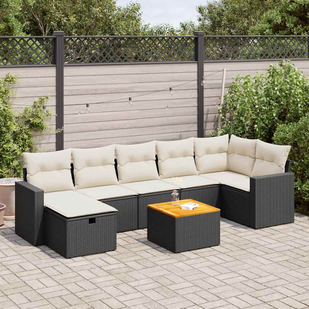 Matgrupp För Trädgården Med Dynor 8 Delar Beige Konstrotting