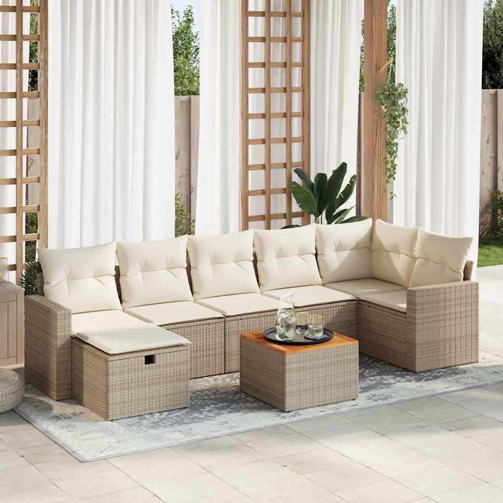 Matgrupp För Trädgården Med Dynor 8 Delar Beige Konstrotting