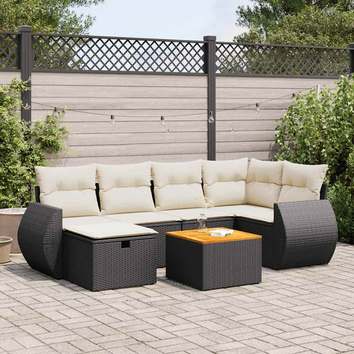 Matgrupp För Trädgården Med Dynor 7 Delar Beige Konstrotting