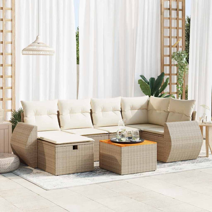 Matgrupp För Trädgården Med Dynor 7 Delar Beige Konstrotting