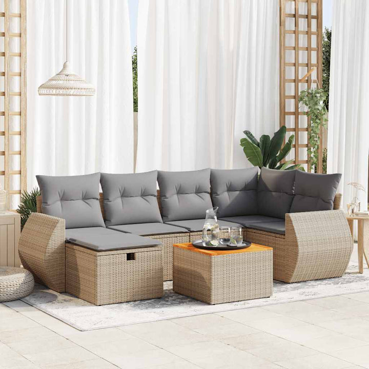 Matgrupp För Trädgården Med Dynor 7 Delar Beige Konstrotting