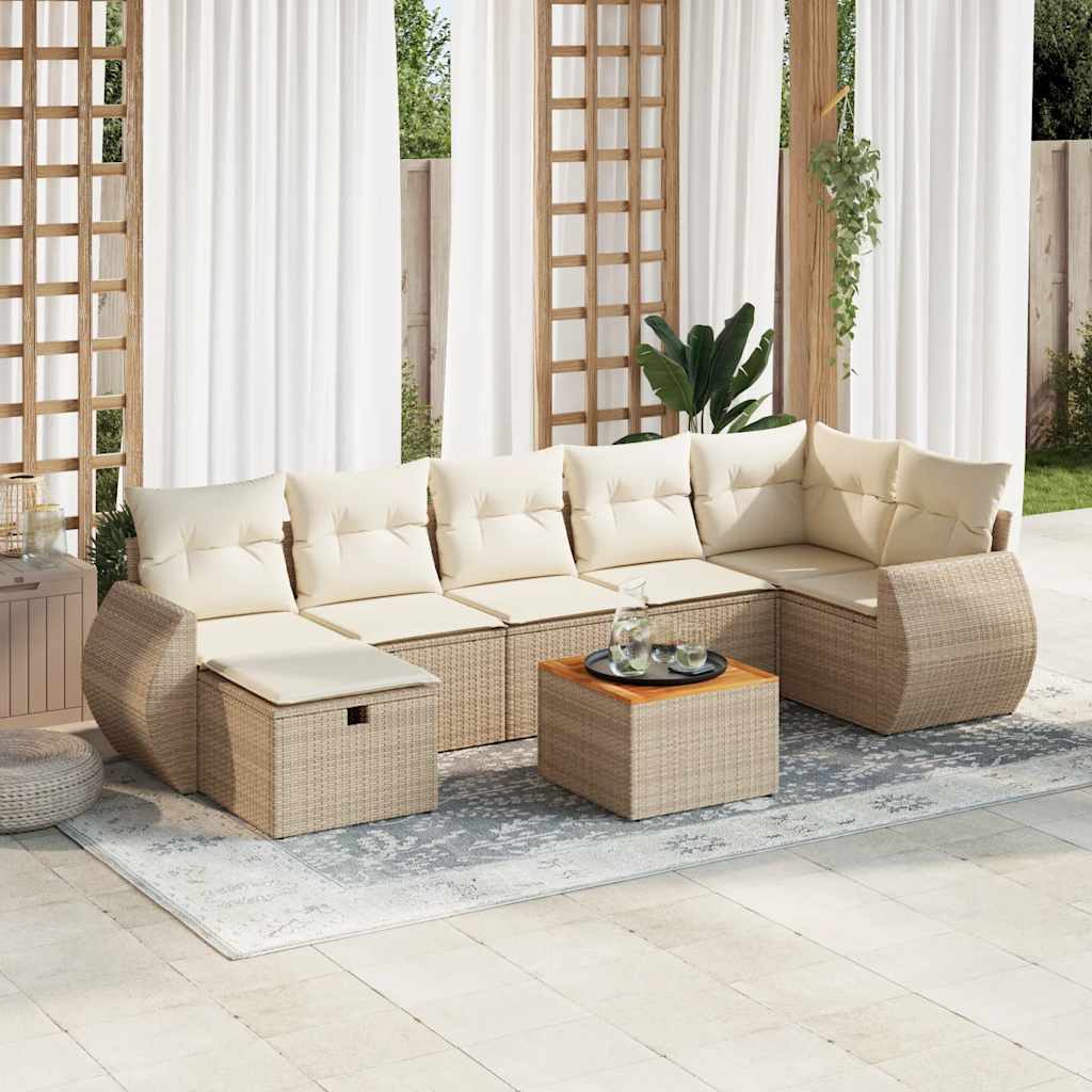 Matgrupp För Trädgården Med Dynor 8 Delar Beige Konstrotting