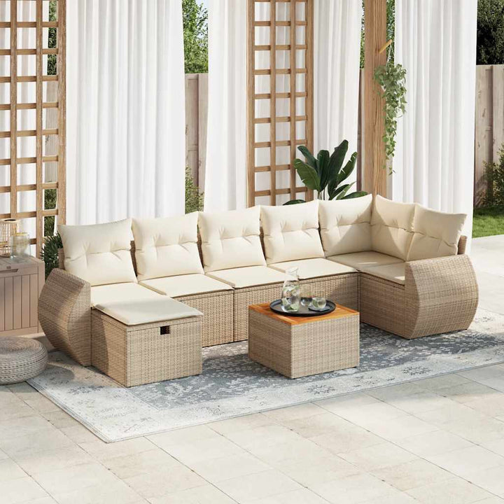 Matgrupp För Trädgården Med Dynor 8 Delar Beige Konstrotting