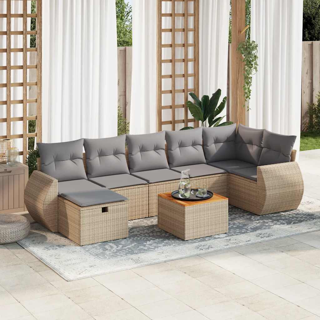 Matgrupp För Trädgården Med Dynor 8 Delar Beige Konstrotting