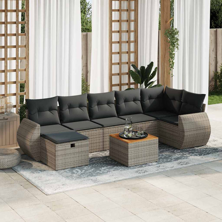 Matgrupp För Trädgården Med Dynor 8 Delar Beige Konstrotting