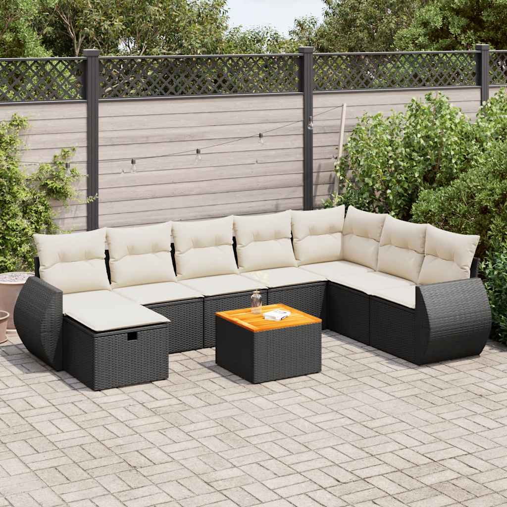 Soffgrupp För Trädgården Med Dynor 9 Delar Beige Konstrotting