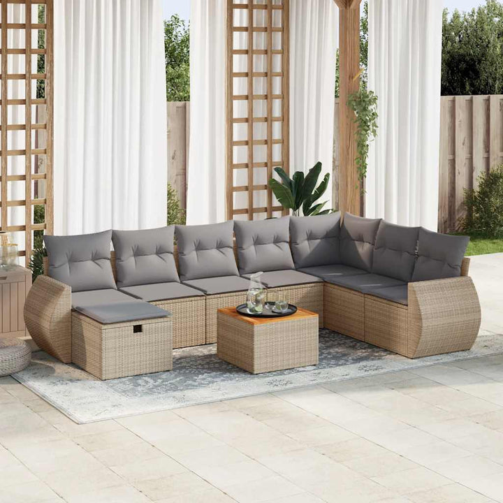 Soffgrupp För Trädgården Med Dynor 9 Delar Beige Konstrotting