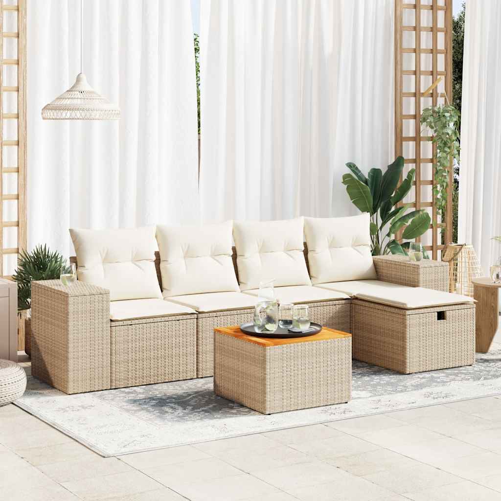 Soffgrupp För Trädgården Med Dynor 6 Delar Beige Konstrotting