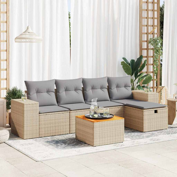Soffgrupp För Trädgården Med Dynor 6 Delar Beige Konstrotting