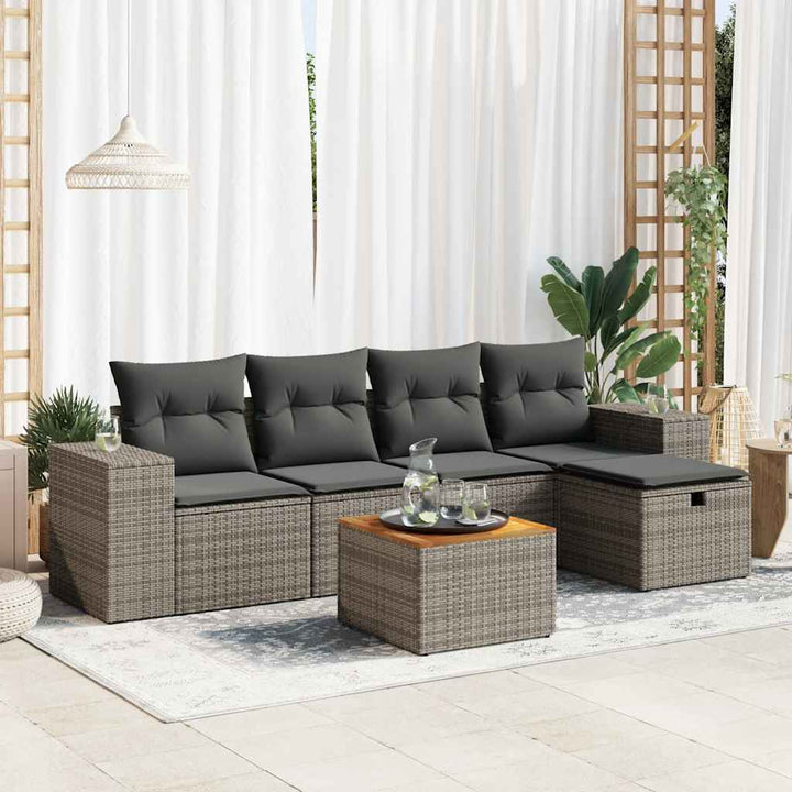 Soffgrupp För Trädgården Med Dynor 6 Delar Beige Konstrotting