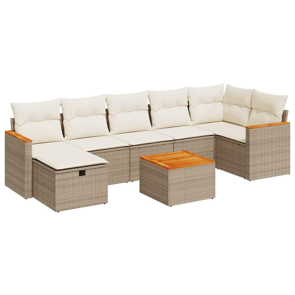 Matgrupp För Trädgården Med Dynor 8 Delar Beige Konstrotting