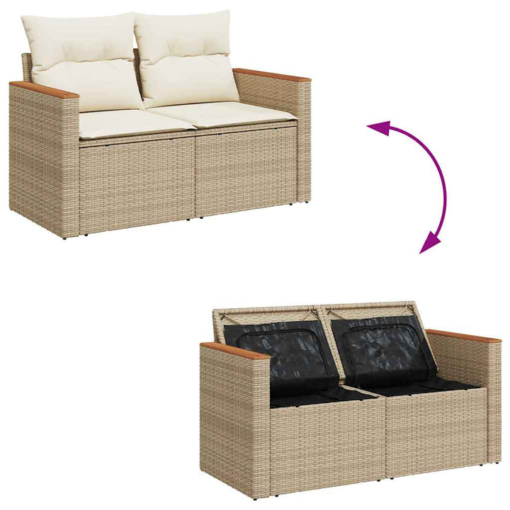 Matgrupp För Trädgården Med Dynor 8 Delar Beige Konstrotting