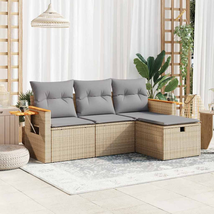 Soffgrupp För Trädgård Med Dynor 4 Delar Beige Konstrotting