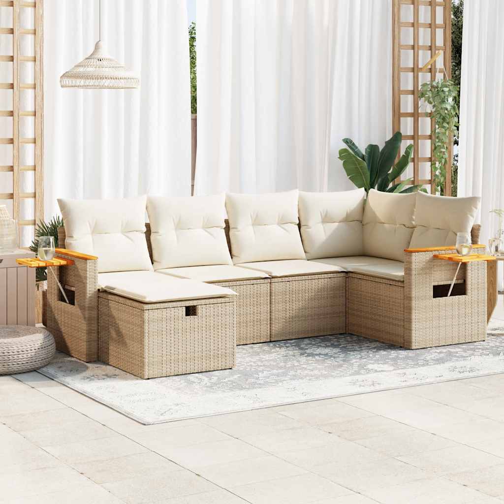 Matgrupp För Trädgården Med Dynor 7 Delar Beige Konstrotting
