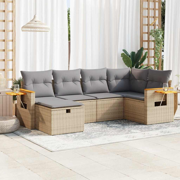 Matgrupp För Trädgården Med Dynor 7 Delar Beige Konstrotting