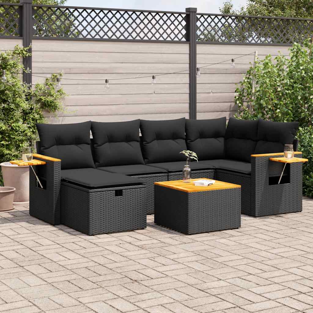 Matgrupp För Trädgården Med Dynor 7 Delar Beige Konstrotting