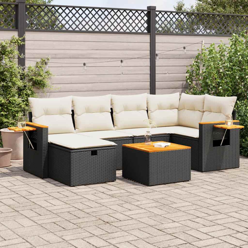 Matgrupp För Trädgården Med Dynor 7 Delar Beige Konstrotting