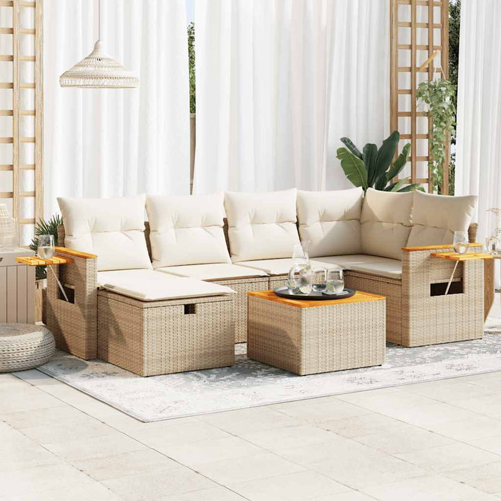 Matgrupp För Trädgården Med Dynor 7 Delar Beige Konstrotting