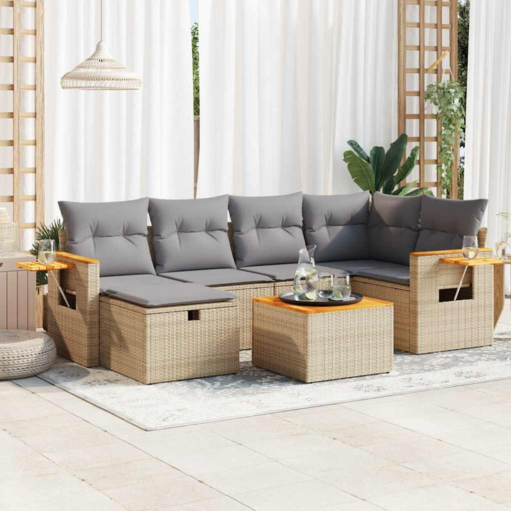 Matgrupp För Trädgården Med Dynor 7 Delar Beige Konstrotting