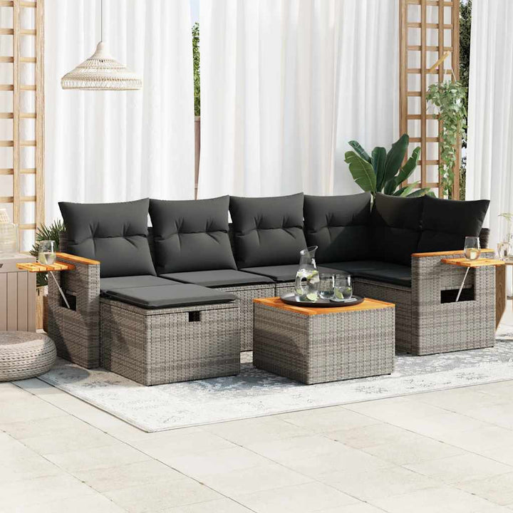 Matgrupp För Trädgården Med Dynor 7 Delar Beige Konstrotting