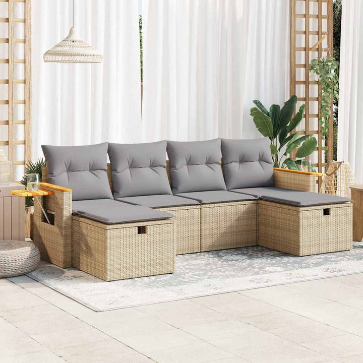 Soffgrupp För Trädgård Med Dynor 6 Delar Mixbeige Konstrotting