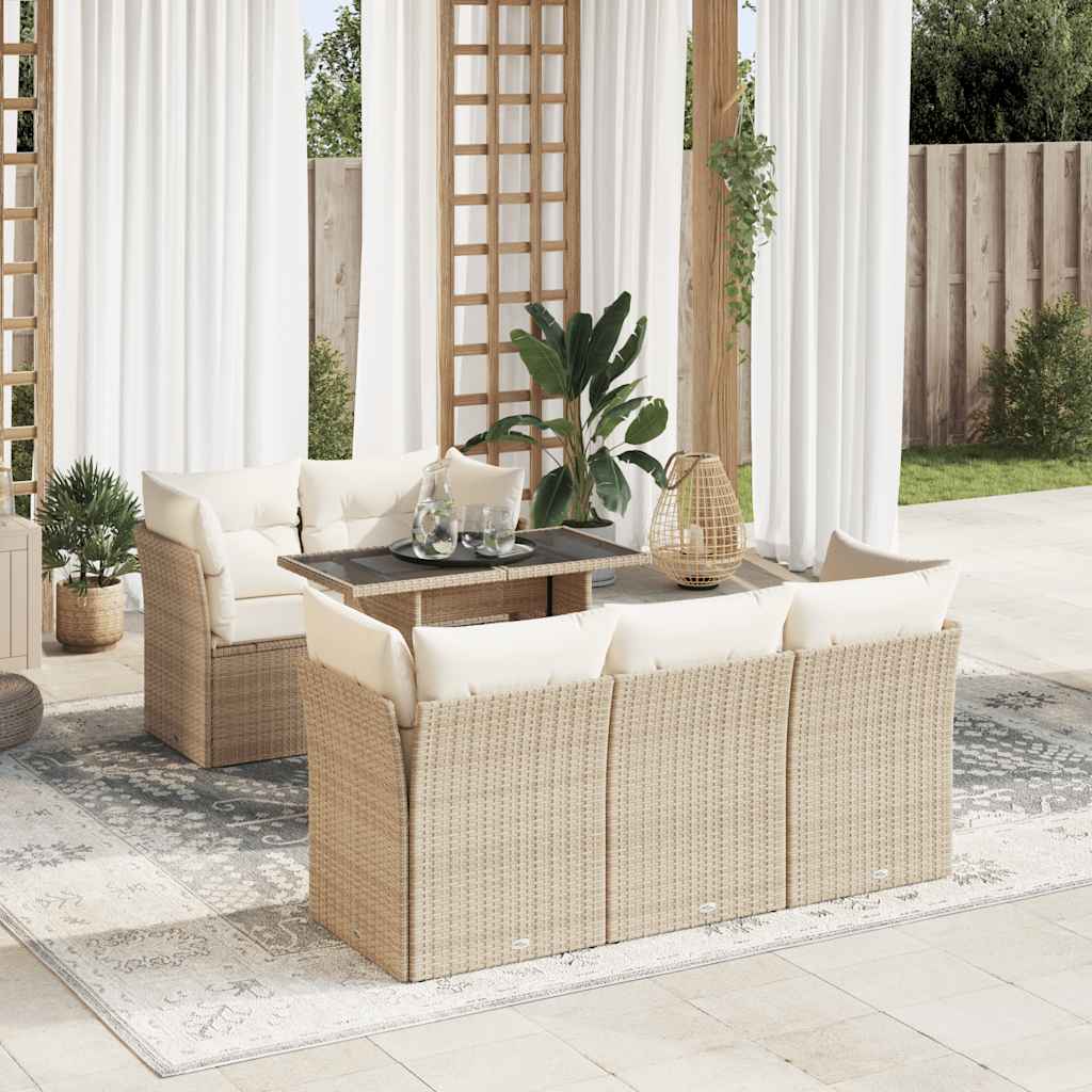 Soffgrupp För Trädgården Med Dynor 6 Delar Beige Konstrotting