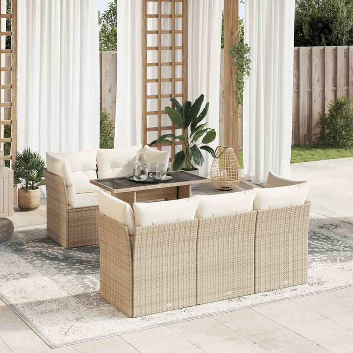 Soffgrupp För Trädgården Med Dynor 6 Delar Beige Konstrotting