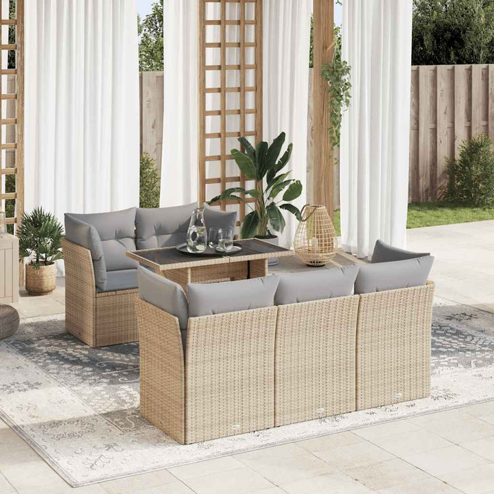 Soffgrupp För Trädgården Med Dynor 6 Delar Beige Konstrotting