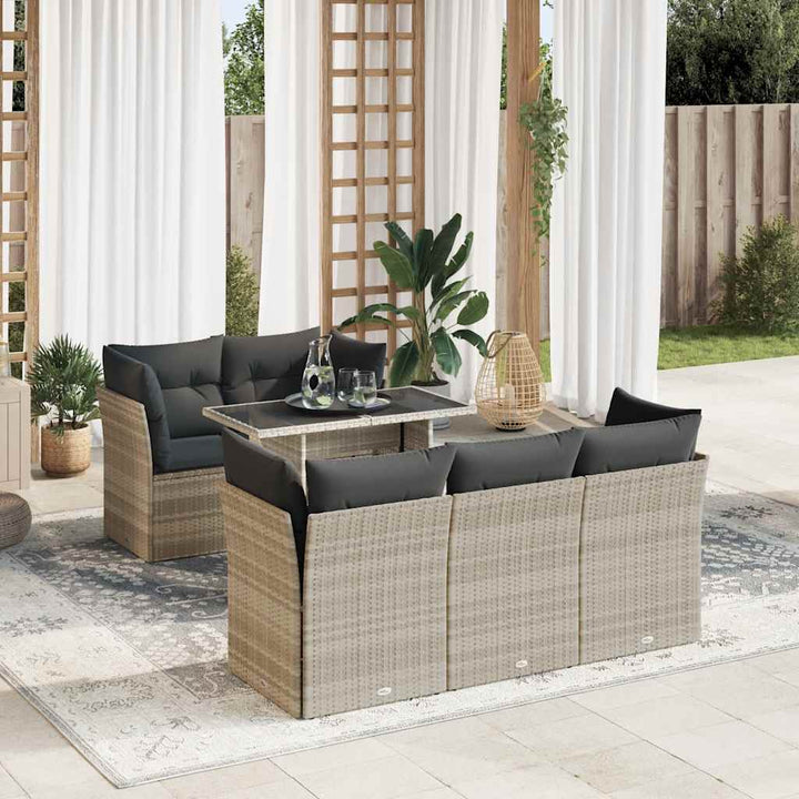 Soffgrupp För Trädgården Med Dynor 6 Delar Beige Konstrotting