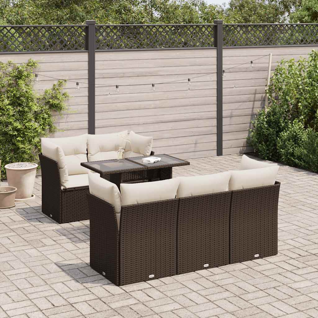 Soffgrupp För Trädgården Med Dynor 6 Delar Beige Konstrotting